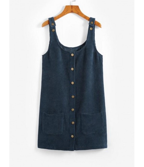 Button Front Pockets Corduroy Pinafore Dress