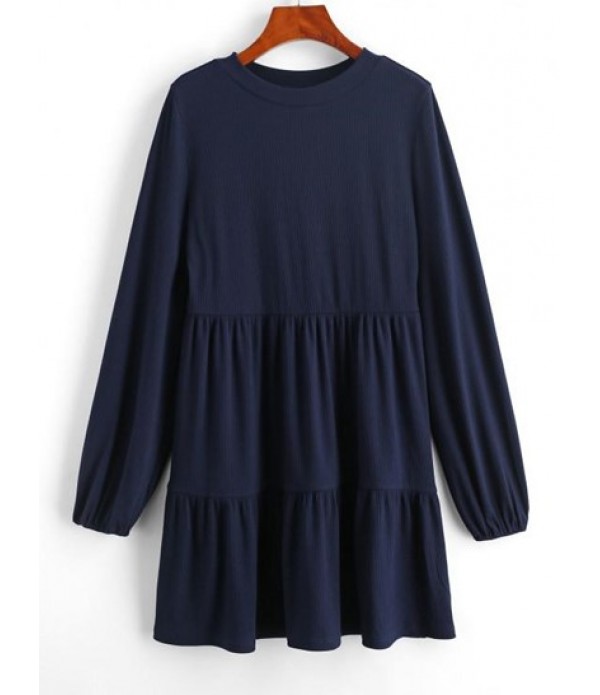 Ribbed Long Sleeve Mini Smock Dress