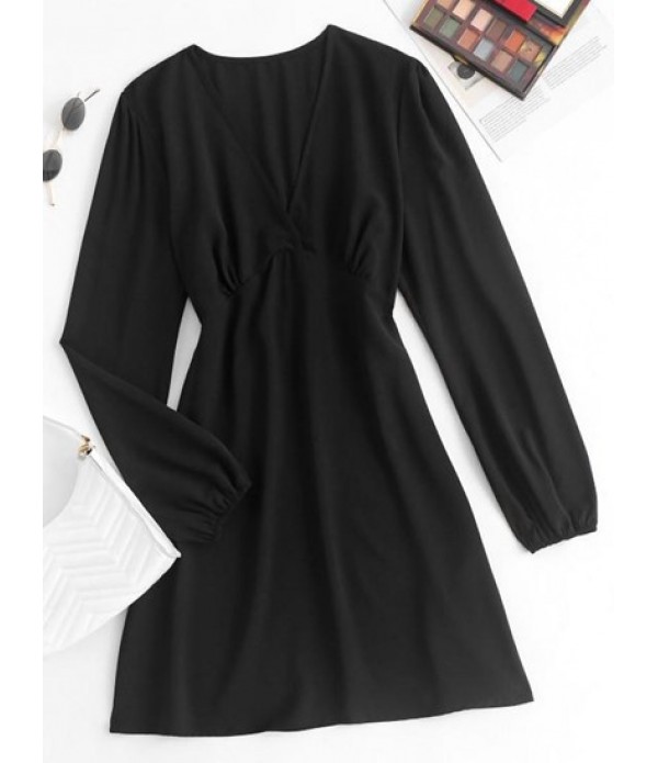 Long Sleeve Empire Waist Mini Dress