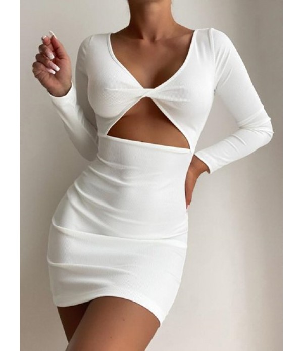 Ribbed Twisted Cutout Slinky Dress