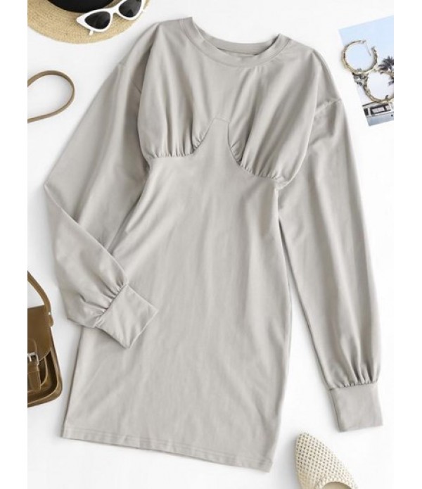 Long Sleeve Ruched Slinky Sweatshirt Dress