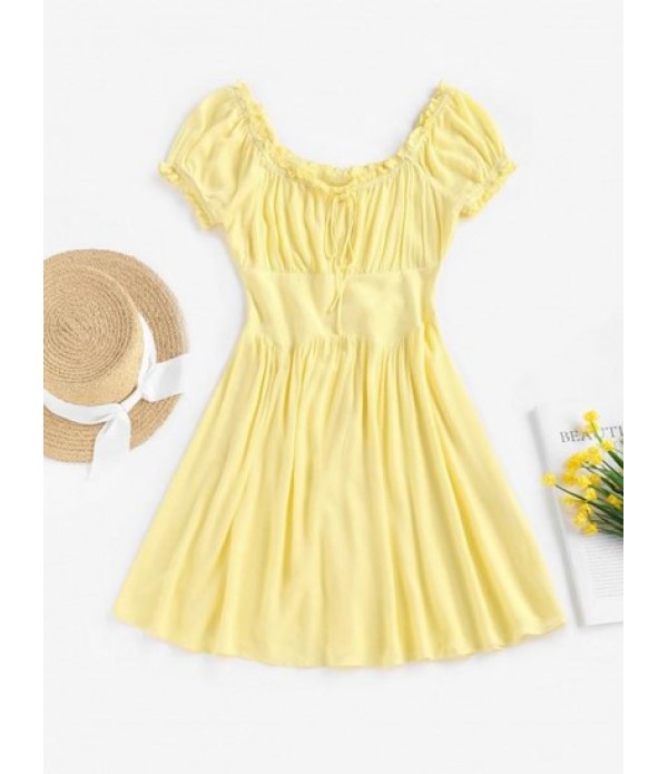 Ruffle Bowknot Puff Sleeve Milkmaid Dress