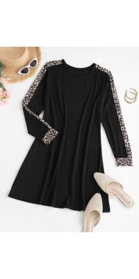 Leopard Insert Mini T Shirt Dress