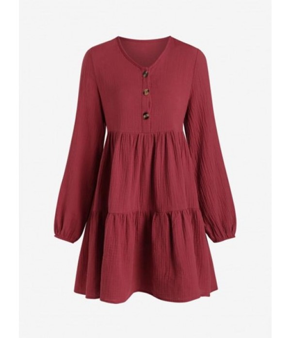 Button Front Long Sleeve Casual Mini Dress