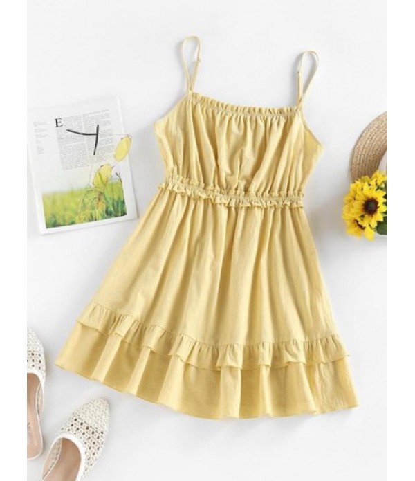 Layered Flounce Ruched Frilled Cami Dres...