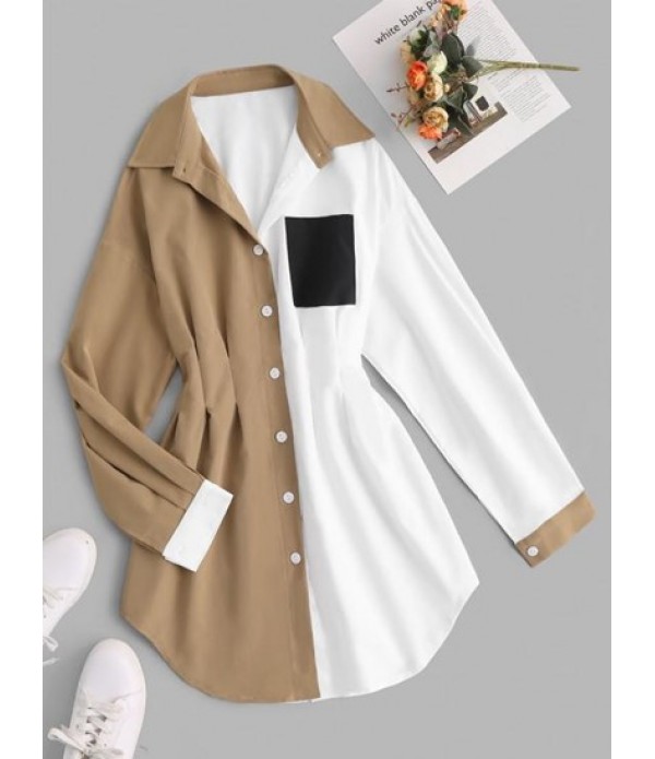 Colorblock Pleated Detail Shirt Dress