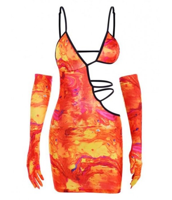 Evening Gloves Tie Dye String Cutout Bodycon Dress