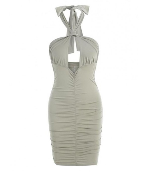 Halter Cutout Knot Ruched Slinky Bodycon Dress