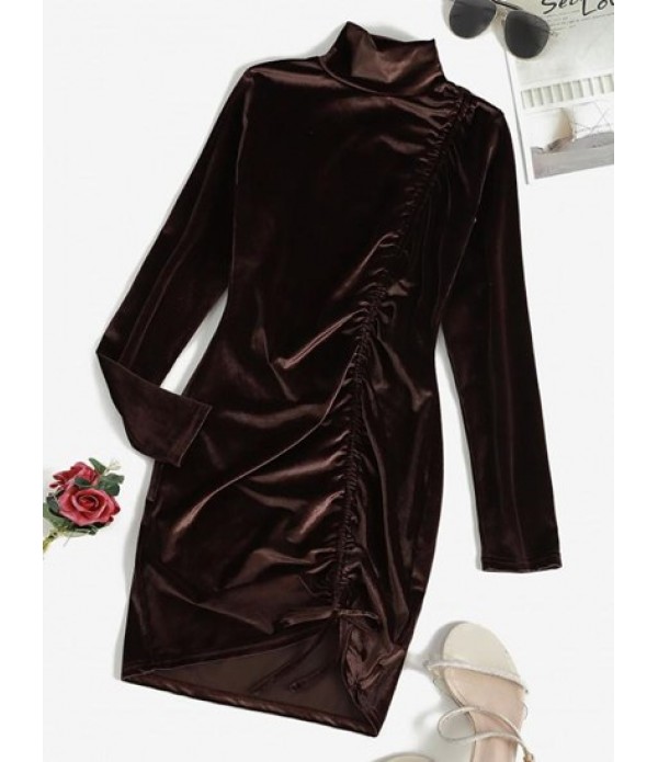 Cinched Velvet Long Sleeve Bodycon Dress