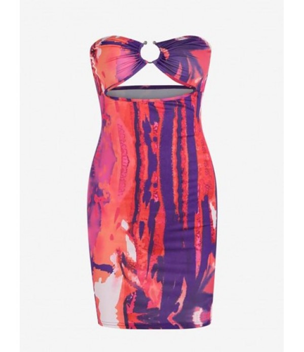 Tie Dye O-ring Cut Out Tube Bodycon Dres...