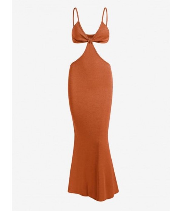 Spaghetti Strap Cutout Knit Maxi Mermaid Dress