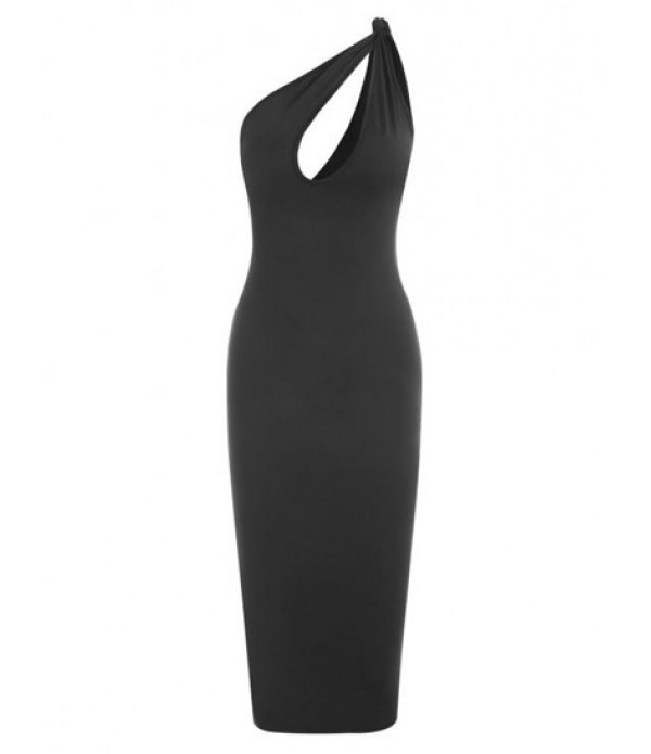 One Shoulder Knotted Cut Out Bodycon Dress