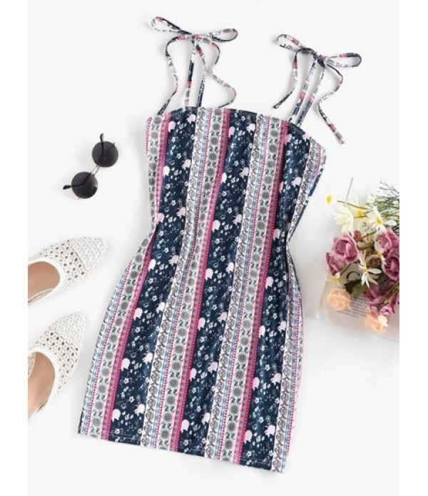 Ethnic Floral Tie Shoulder Cami Dress