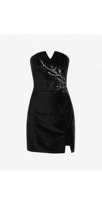 Tree Pattern V Notch Velvet Dress...