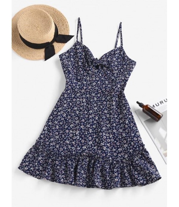 Tie Knot Tiny Floral Print Flounced Dress