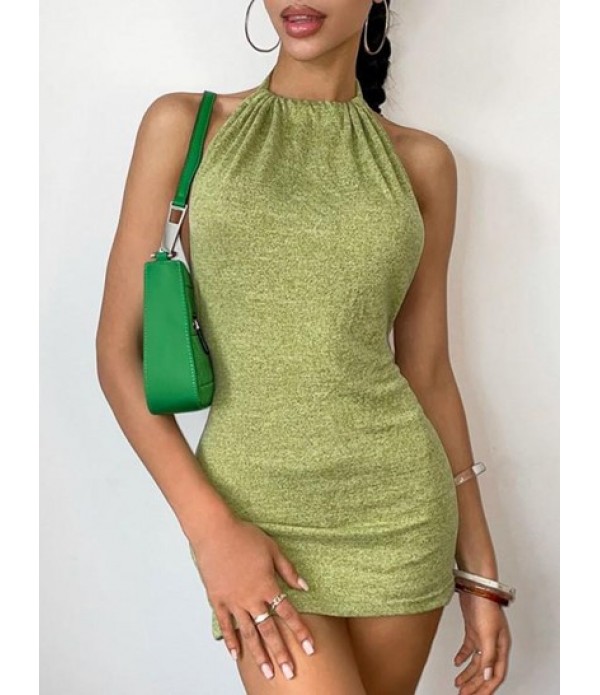 Halter Knit Backless Slinky Dress