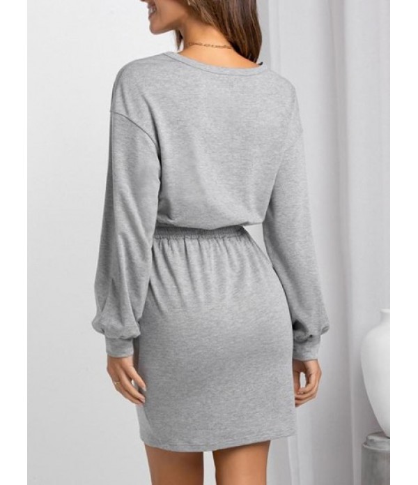 Skew Collar Tie Waist Long Sleeve Mini Dress