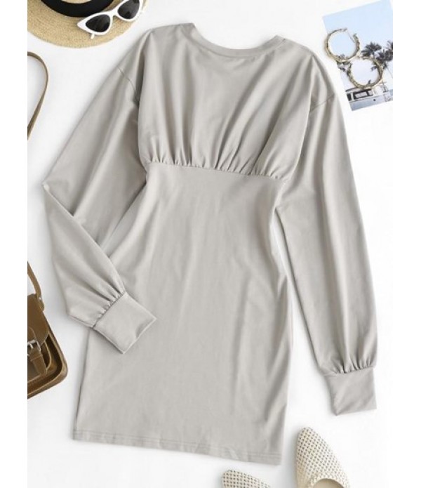 Long Sleeve Ruched Slinky Sweatshirt Dress