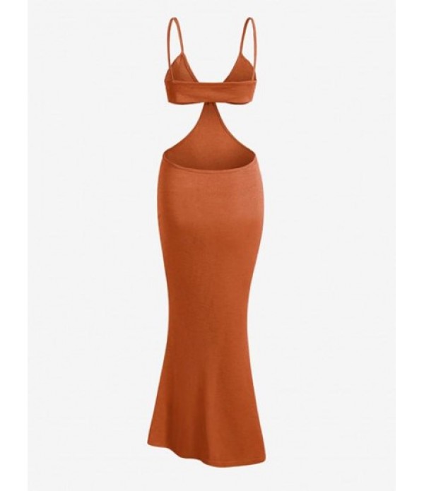 Spaghetti Strap Cutout Knit Maxi Mermaid Dress