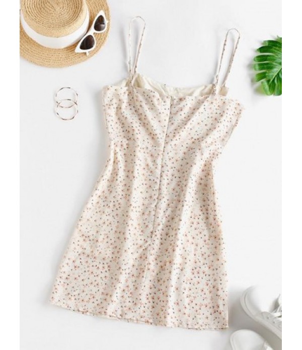 Tiny Floral Print Front Slit Mini Dress