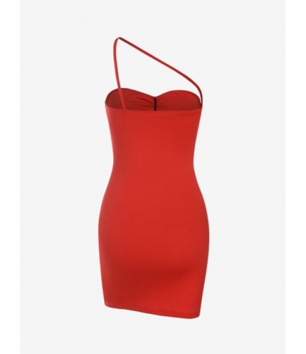 Ruched Slit Strappy Sexy Mini Slinky Dress