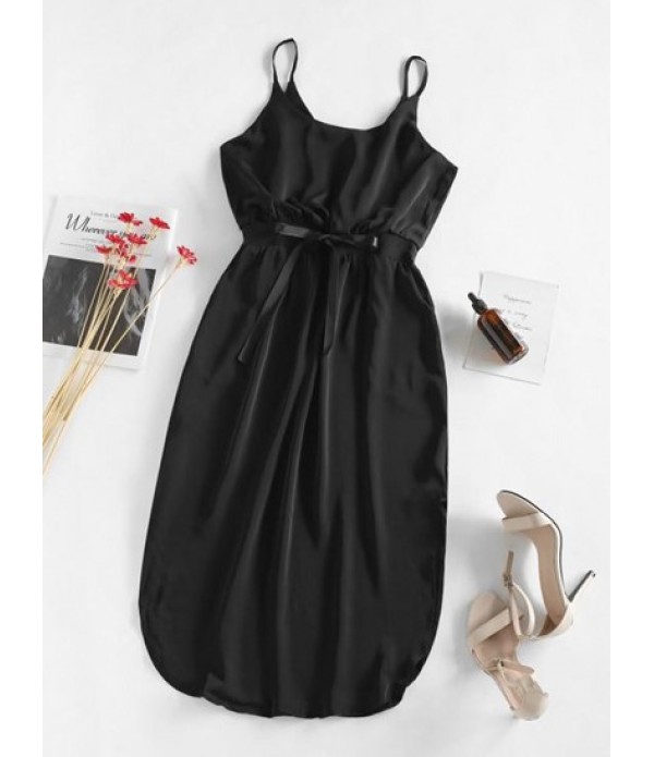 Curved Hem Cami Drawstring Midi Dress