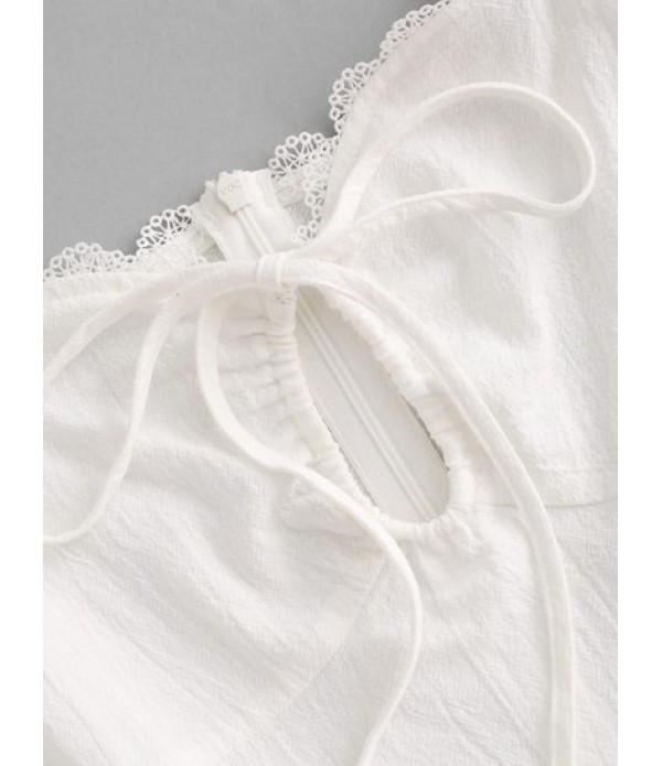 Lace Trim Puff Sleeve Tiered Milkmaid Dress