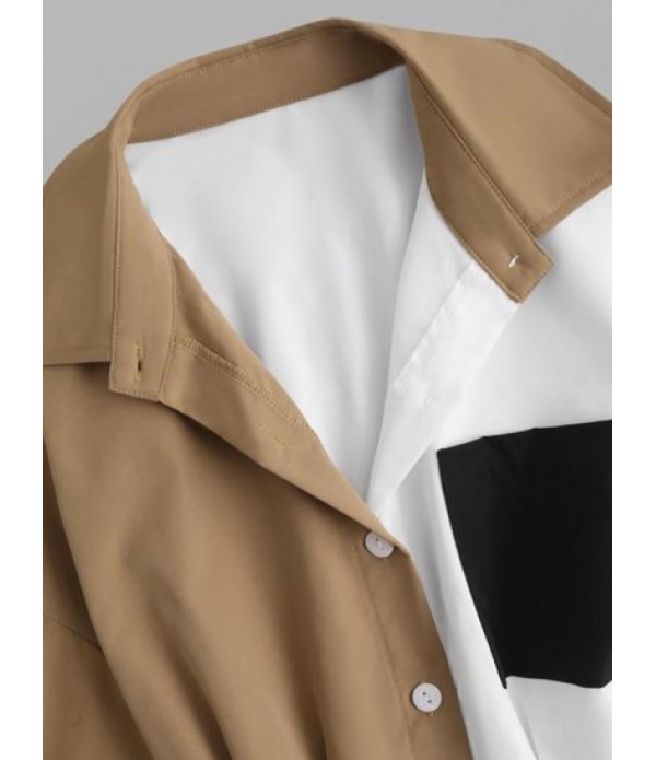 Colorblock Pleated Detail Shirt Dress