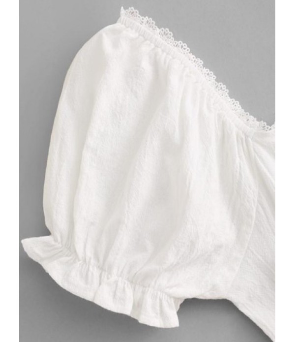 Lace Trim Puff Sleeve Tiered Milkmaid Dress