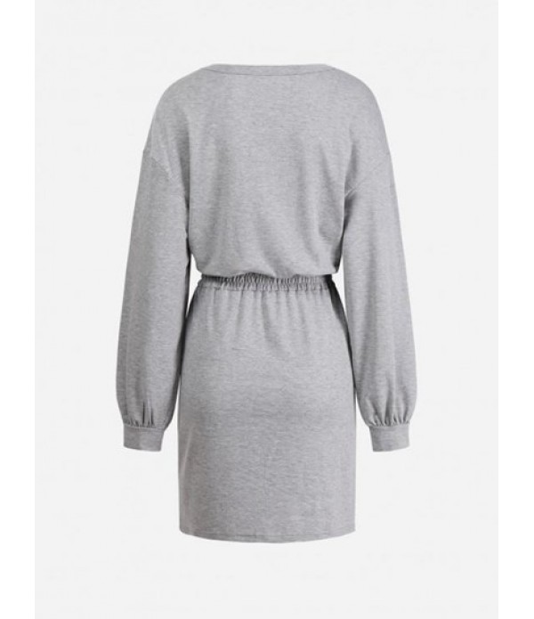 Skew Collar Tie Waist Long Sleeve Mini Dress